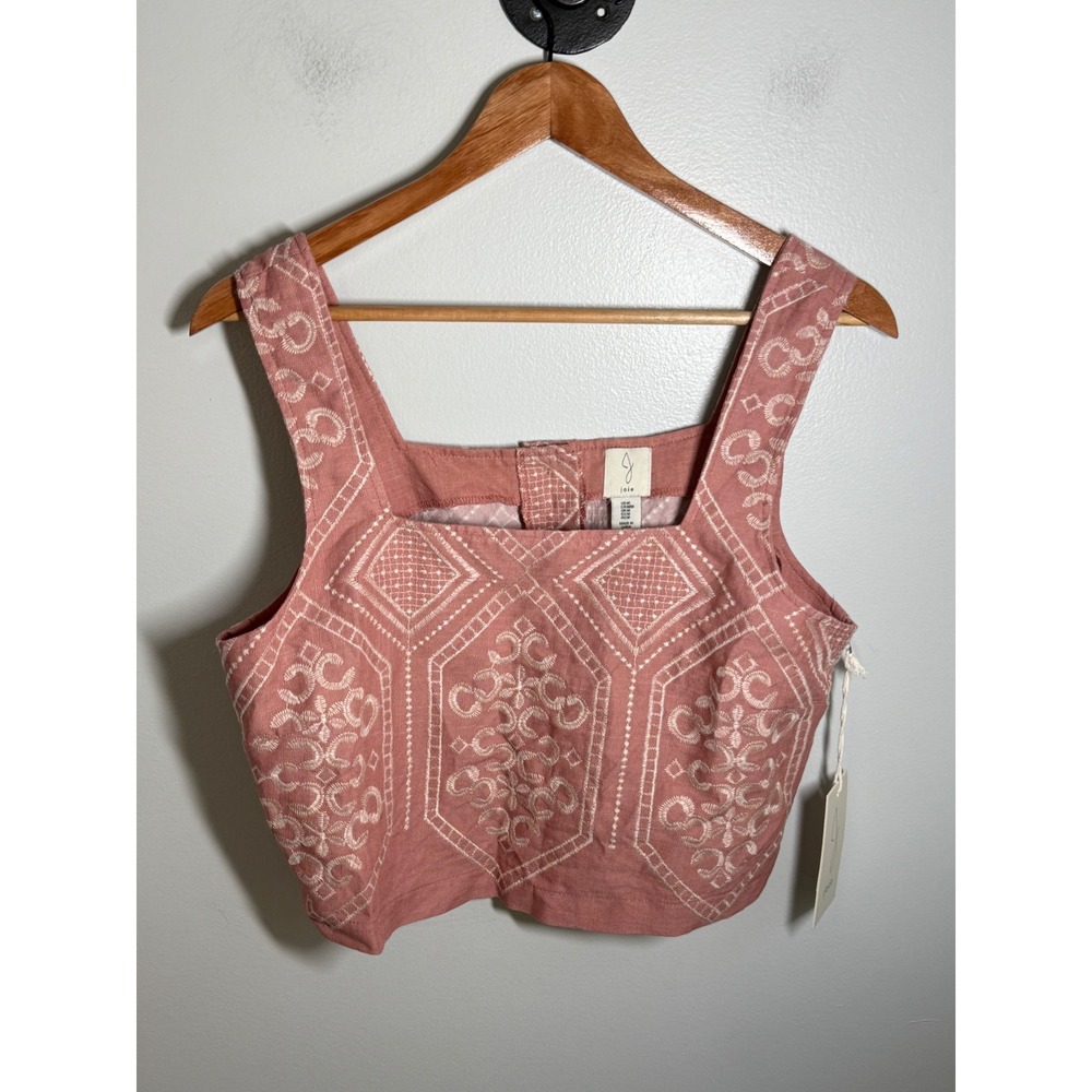 Joie Womens M Pink Embroidered Square Neck Crop Top Button Back Boho Tank